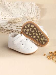 1 Pair Newborn Infant Solid Color Hook-And-Loop Flat Design Casual Fashion Versatile Infant Walking Shoes Suitable For Spring And Autumn - White - View 11