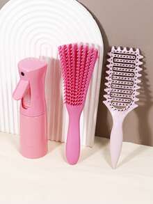 3pcs Curling Hair Brush Set With Hair Spray Bottle, Professional Curling Hairstyling Brush, Creates 4C Curls, Suitable For Salon And Home Use, Gift Set - Multicolor - View 1