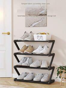 1pc Four-Layer Z-Shaped Shoe Rack, Durable Plastic Independent Storage Box, Arc-Shaped Design, Easy-To-Assemble Floor-Standing Shoe Rack, Suitable For Living Room, Space-Saving - Multicolor - View 4