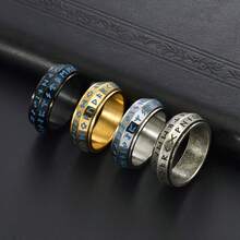 1 PC Retro Nordic Style Beveled Ring, Viking Rune Rune, Titanium Steel Luminous, Rotatable, Men's Personalized Ring - Bạc - Xem 3