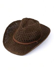 1 chiếc mũ rơm khoét rỗng kiểu Bohemian, mũ thời trang mùa hè đi biển, chống tia UV, màu kaki dệt. - mũ rơm rỗng - Xem 12