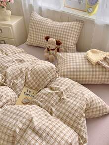 3件套涤纶复古格子印花床上用品套装，适合男孩/女孩宿舍，拉链封口，四季皆宜，柔软透气，适用于宿舍床、单人床、双人床、特大号床，可机洗（1个被套，2个枕套，不含填充物） - 彩色 - 查看 12
