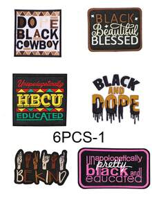 1 set de 2/6 pièces Série de lettres anglaises du monde noir. Écusson de broderie exclusif aux personnes noires. Insigne en polyester, applique à repasser ou à coudre. Accessoire de vêtement, autocollant pour sacs à dos, jeans, vestes, t-shirts, chapeaux, robes, etc. - écraser - Voir 19