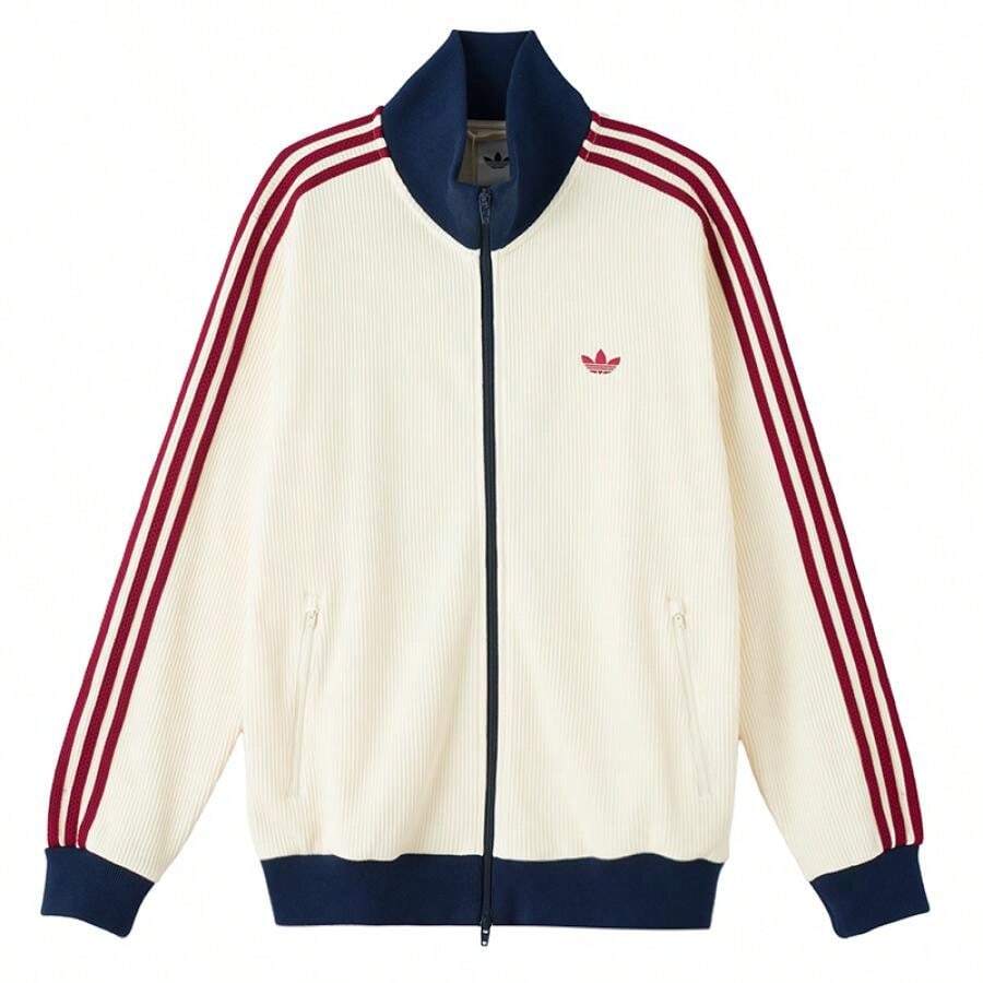 Adidas Men's Jacket/Outerwear TRACK TOP M Waffle Texture Knit Jacket 2026 Spring/Autumn Comfortable Everyday Casual Jacket Outerwear KY5769 - Milky - View 1