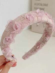 1pc Women's Lace Flower Embroidered Padded Headband, Sweet Floral Boho Style Pink Headband Hairband Hair Hoop - Multicolor - View 7