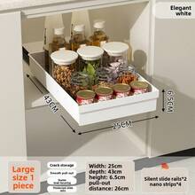 易滑式钢制橱柜储物抽屉 - 可扩展，纳米粘合剂固定，节省空间，可调节，经久耐用，安装简便，适用于厨房和客厅食品储物架（带滑轨），白色 - 白色 - 查看 10