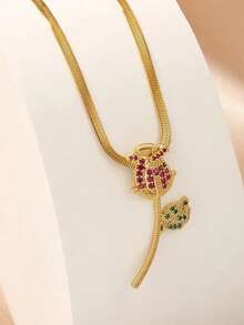 1pc Gold Rose Pendant Necklace, Romantic Luxury Elegant Style Fashion Jewelry, Suitable For Dates, Gifts, Daily Wear (OPP Bag Packaging) - Gold - View 1