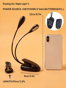 1 pezzo Lampada da lettura regolabile a 2 braccia con 4 LED - Lampada da scrivania portatile a batteria con braccio flessibile, ideale per viaggi e camera da letto, design elegante nero, lampada da comodino - Bicefalo - Visualizzare 11