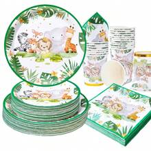 Elephant Pattern Disposable Tableware Set, 7/9 Inch Party Plates, Disposable Paper Plates, Napkins, Cups, Suitable For Holidays, Weddings, Engagements, Birthdays, Parties, Celebrations - Multicolor - View 3