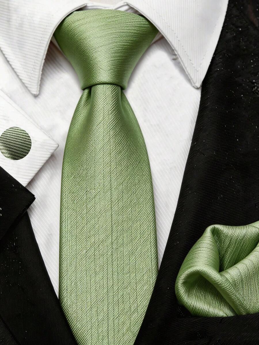 1pc Men's Fashionable Solid Mint Green Necktie, Versatile Suit Fabric - Mint Green - View 1