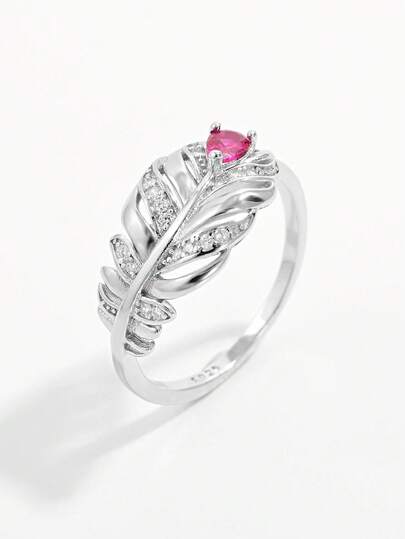 1 Stück eleganter und schicker 925er Silber Zirkonia Wassertropfen Feder Design Ring, modisch und kreativ, geeignet für den täglichen Gebrauch von Frauen, Dates, Partys, verstärkt die Eleganz, tolles Geschenk