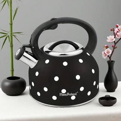 Haus Roland Ấm đun nước Hausroland 2.5L bằng thép không gỉ, họa tiết chấm bi, có còi báo hiệu, thích hợp sử dụng trên bếp ga và bếp từ.