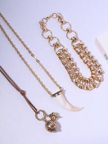 几何动物角吊坠项链，ZA风格，多层项链，轻盈奢华合金吊坠，女士 - 彩色 - 查看 4