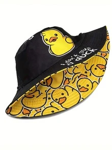 Reversible Cartoon Duck Print Bucket Hat, Suitable For Outdoor Travel And Beach - A - View 5