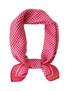 1pc Casual Polka Dot & Plaid Print Bandana, New Spring/Autumn Versatile Waist Tie, Headband, Headscarf, Fashion Scarf For Women - Red - View 1
