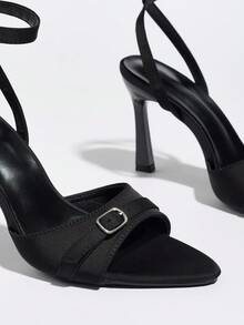 Giày sandal cao gót hở mũi, đế mỏng, quai ngang mắt cá chân, khóa kim loại, thích hợp cho nữ mùa hè, dự tiệc, cưới hỏi, các dịp trang trọng. - màu đen - Xem 5