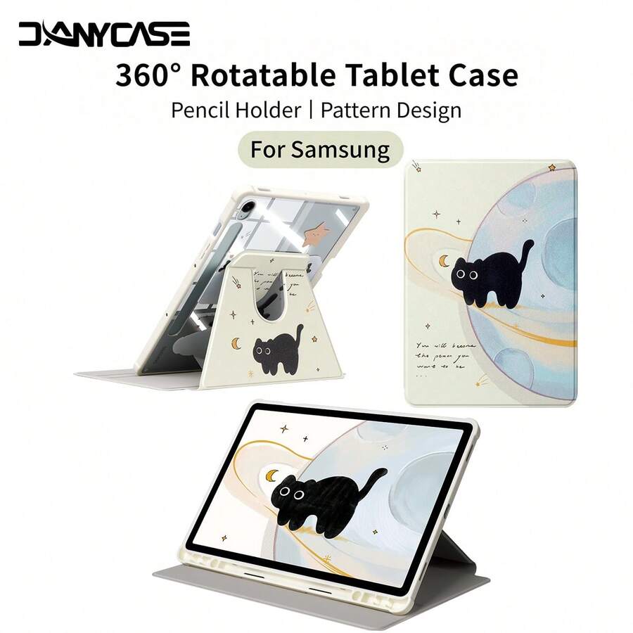Funda protectora ultra delgada y giratoria, compatible con Samsung Galaxy Tab S9 FE+ S9+ 12.4 pulgadas S9 S9FE A8 S7+ S8+ S7FE S7 S8 S6lite, con diseño de ranura para lápiz, cubierta protectora a prueba de golpes, cubierta trasera transparente
