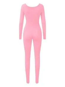 Bộ áo liền quần nữ AiTyi, kiểu dáng vừa vặn, cổ chữ U, màu trơn, thời trang, gợi cảm, ôm sát, thoải mái, thích hợp cho hoạt động ngoài trời, thể thao, đi làm, đa năng, phong cách Y2K, lễ tốt nghiệp, tựu trường, lễ hội, lễ Phục sinh, lễ hội âm nhạc, Ngày của Mẹ, mùa xuân hè, chất liệu co giãn, tay dài, ống ôm sát, thanh lịch - Hồng - Xem 5