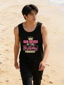 ブラックの無袖Tシャツ「GOD FATHER OF THE Birthday PRINCESS」 プリティー ファッション メンズ キャップ付き - ブラック - チェックする 2