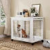 Furniture-Style Dog Crate, Two-Door Wooden Kennel, Indoor Kennel With Hinged Canopy, With Wheels For Easy Movement, White, 80 * 56 * 69.5 Cm