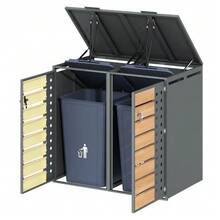Storage Box For Rubbish Bins With Hinged Lid, Lockable, Two Doors, Hollow Diamond-Shaped Door Panel - View 6