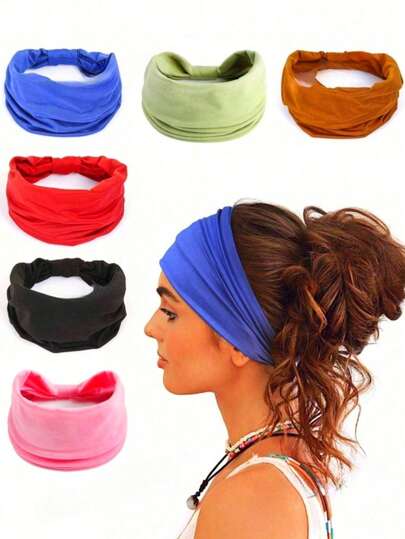 6pcs/Pack Bohemian Style Headbands For Women: Extremely Comfortable, Sweat-Absorbent, Fashionable For Yoga, Fitness, Running And Daily Wear - Ideal For Thick, Curly Or Long Hair