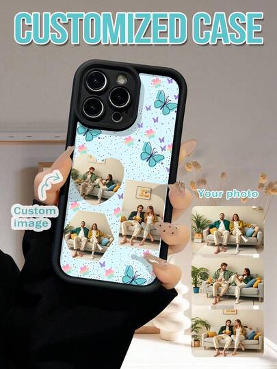 1pc Customized High Bamboo - Butterfly Polka Dot Design, Personalized Black Perforated Lens Protective Phone Case, Suitable For IPhone17 Air 16 15 14 13 12 11promax, Galaxy S25 24 23 ULTRA FE A55 54 35