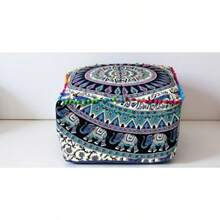 CRAFT KALA Square Mandala Handblock Print Cotton Ottoman Poufs Unstuffed-Square Floor Cushion Footrest Cover for Living Room Bedroom Size: 18 X 18 X 18 Inches - Con color - Ver 4