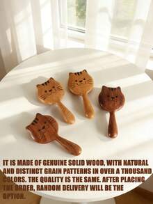 1pc Cute Massage Brush, Sandalwood Cat Massage Comb, Natural Wood Texture, 3D Cat Shape, Smooth Teeth, Soothing Massage, Relaxation, Coarse Tooth Comb, Gift, Valentine's Day, Home Care, Daily Grooming, Approx. 16CM Length - Massage Comb - View 5