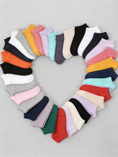 5/10/20 Pairs Solid Color Casual Socks, Women Spring/Summer Style, Elegant & Comfortable