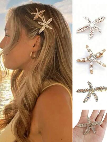 4pcs Or 1pc Vintage Faux Pearl Decor Starfish Shaped Hair Claw Clips Strong Hold Anti Slip Hair Bun Maker For Women Girls Hair Accessories Ideal For Beach Vacation Daily Wear Party Wedding Bridal Shower Great For Christmas Mother's Day Birthday Holiday Gift