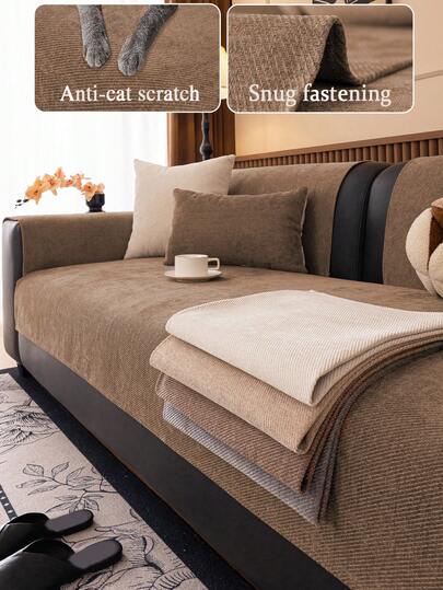 1pc Chenille Jacquard Sofa Cushion, Suitable For All Seasons, Minimalist Modern Style Pet-Friendly Anti-Dirty Anti-Slip Sofa Cover, Spring/Autumn Cat Scratch Resistant Sofa Protector For L-Shaped Combination Sofa And 1/2/3/4 Seat Sofa (Sold Individually)