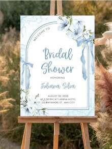 Customized Poster, Blue Floral Bridal Shower Sign - Customized Welcome Poster, Personalized Title, Print And Canvas Art, Wall Decor, Personalized Gift, Room And Wall Decoration, Valentine's Day Wedding Gift - Multicolor 2 - View 7