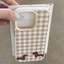 1个格子和狗狗印花荔枝纹理TPU手机壳，兼容 17/16/15/14/13/12/11 Plus/Pro Max系列，个性化INS风格保护套，简约时尚可爱图案，简约时尚保护 - 彩色 - 查看 3