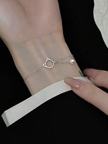 1pc S925 Sterling Silver Cute Hollow Cat Bracelet, Sweet & Fresh Campus Style Design, Unique Animal Jewelry Gift For Women - Cat - View 8