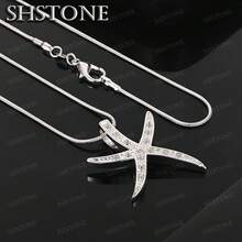 16-30英寸 O型链 925纯银锆石海星吊坠项链 女士新娘婚礼派对魅力珠宝礼物 - 銀色 - 查看 1