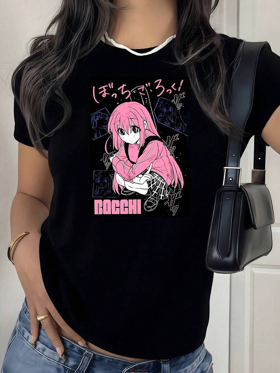 Camiseta de Hitori Gotou Bocchi The Rock Yamada, Nijika Ijichi Anime Girl A - Negro - Ver 1