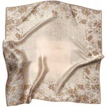 1pc Women's 70cm Satin Scarf With Imitation Silk Surface, For Neck, Head, Hair Decoration In Khaki With Ditsy Flower Prints Ideal For Vacation And Daily Wear Elegant Bandana,Hair Band,Head Band Ideal For Dressing Up Your Look - 卡其色 - 查看 6