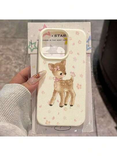 1个可爱小鹿和花朵图案个性化手机壳，适用于三星 Galaxy/17Pro Max/Air/16Pro Max、15/14Plus/13/12/11、A03s、A03Core、A04、A12、A13、A14、A21s、A22、A23、A24、A32、A33、A34、A51、A52、A53、A54、A71、A72、A73 系列