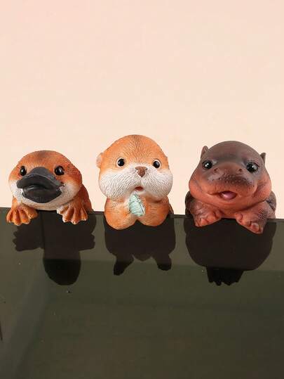Cute Resin Animal Pot Buddies – Platypus, Otter, Hippo Figurines For Flower Pot & Garden Decor