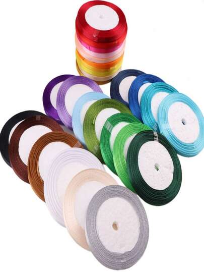 1 Roll 6mm-0.24inch 25yards Multi-Color Polyester Satin Ribbon, Solid Color Ribbon For Gift Box Packing Wrapping DIY Craft Bow For Wedding Party Hair Accessories Handmade Woven High Density Ribbon