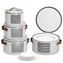 Juego de 4 recipientes de almacenamiento de China cajas apilables para vajilla recipientes de almacenamiento de platos con asas de transporte gris claro - gris claro - Ver 8