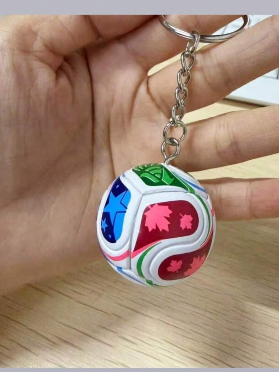 1个2026版足球钥匙扣，3D立体钥匙圈，男女通用球迷收藏礼品 - 彩色 - 查看 1