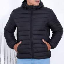 Men's Waterproof Nylon Puffer Jacket With Pockets And Hood - 黑色 - 查看 6