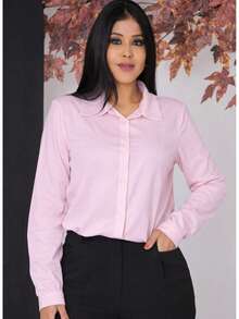 Elegant Women's Plain Casual Shirt In Premium Crepe - Màu Hồng baby - Xem 5