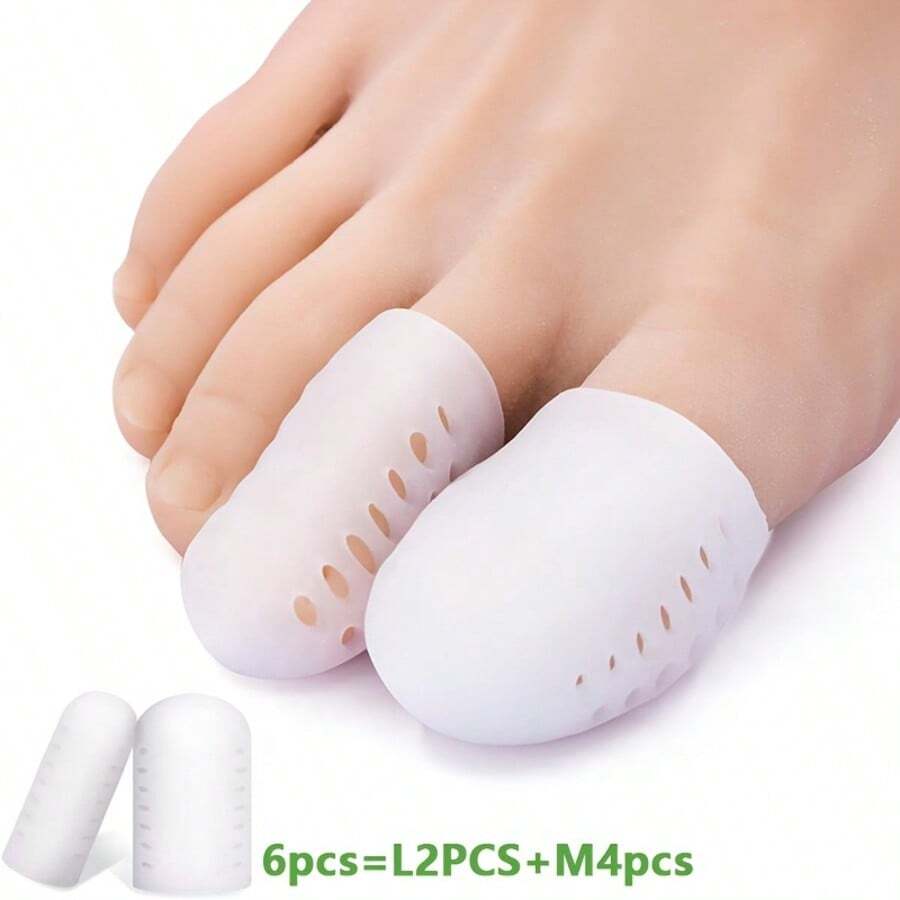6pcs Silicone Toe Sleeves | Toe Protectors - Sports Style, Washable - White - View 1