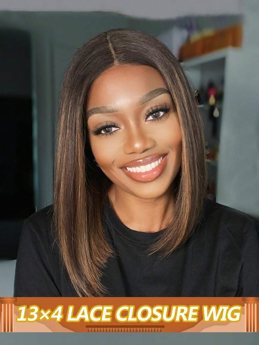 13x4 透明蕾丝前短波波头假发，#1b30 180% 密度直发蕾丝前刘海假发 - S1/30 - 查看 1