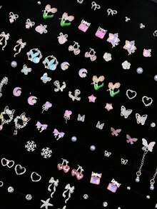 6/7/9对/套 精致时尚优雅可爱男女童耳环 花朵蝴蝶心形雪花随机款式 生日派对 儿童节礼物 日常佩戴配饰 - 彩色水鑽小耳釘 - 查看 6