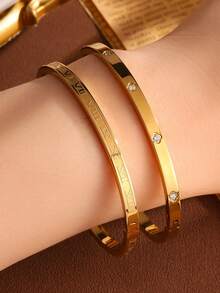 1pc Fashionable High-End Luxury Exquisite Floral Stainless Steel Bracelet, Women's Jewelry, Wedding Party & Date Gift - Bracelet - View 5