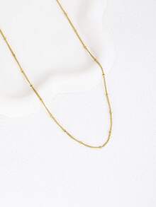 1pc Fashionable Delicate Gold Stainless Steel Beaded Chain Necklace, Minimalist Choker Necklace For Party & Festival Decoration - Gold - View 3